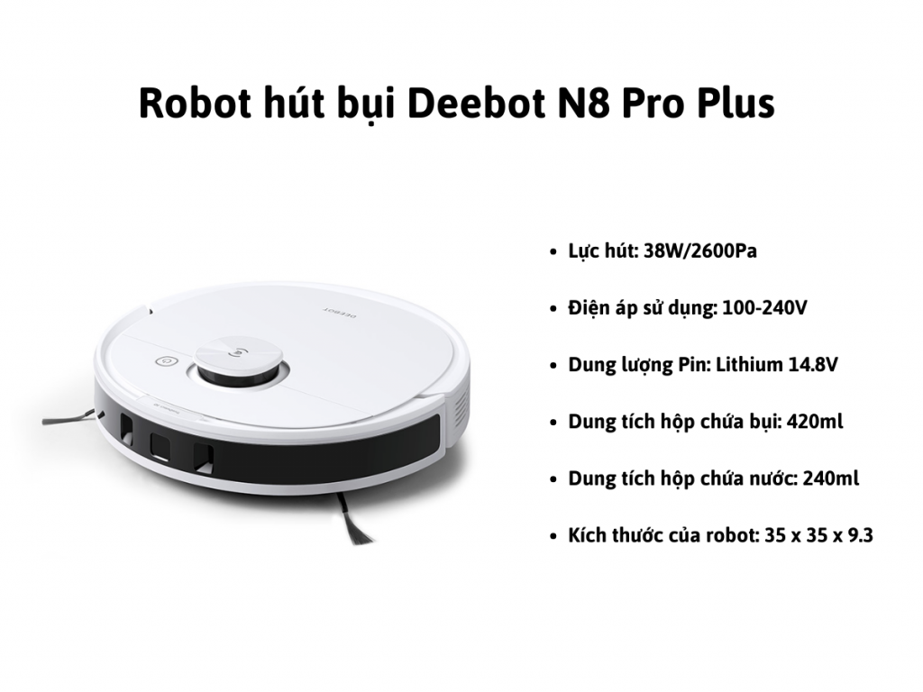 Thông số kỹ thuật của Robot hút bụi Deebot N8 Pro Plus