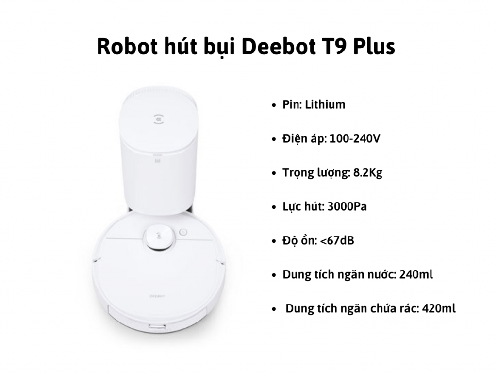 Thông số kỹ thuật của Robot hút bụi Deebot T9 Plus 