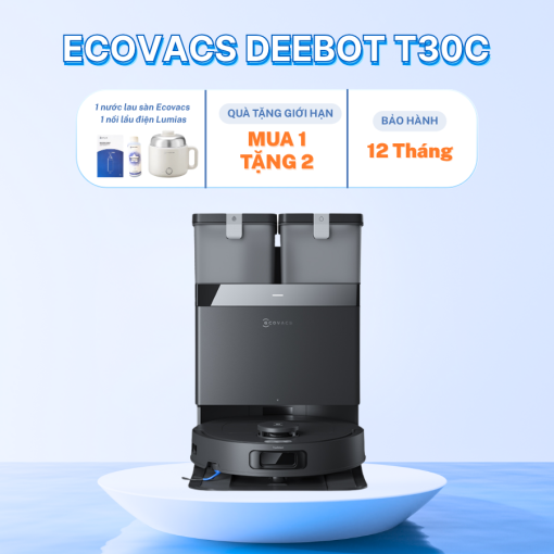 Robot hút bụi lau nhà Ecovacs Deebot T30C 2026 - Trắng/Đen