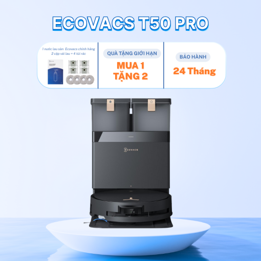 Robot hút bụi lau nhà Ecovacs T50 Pro Omni - Trắng/Đen