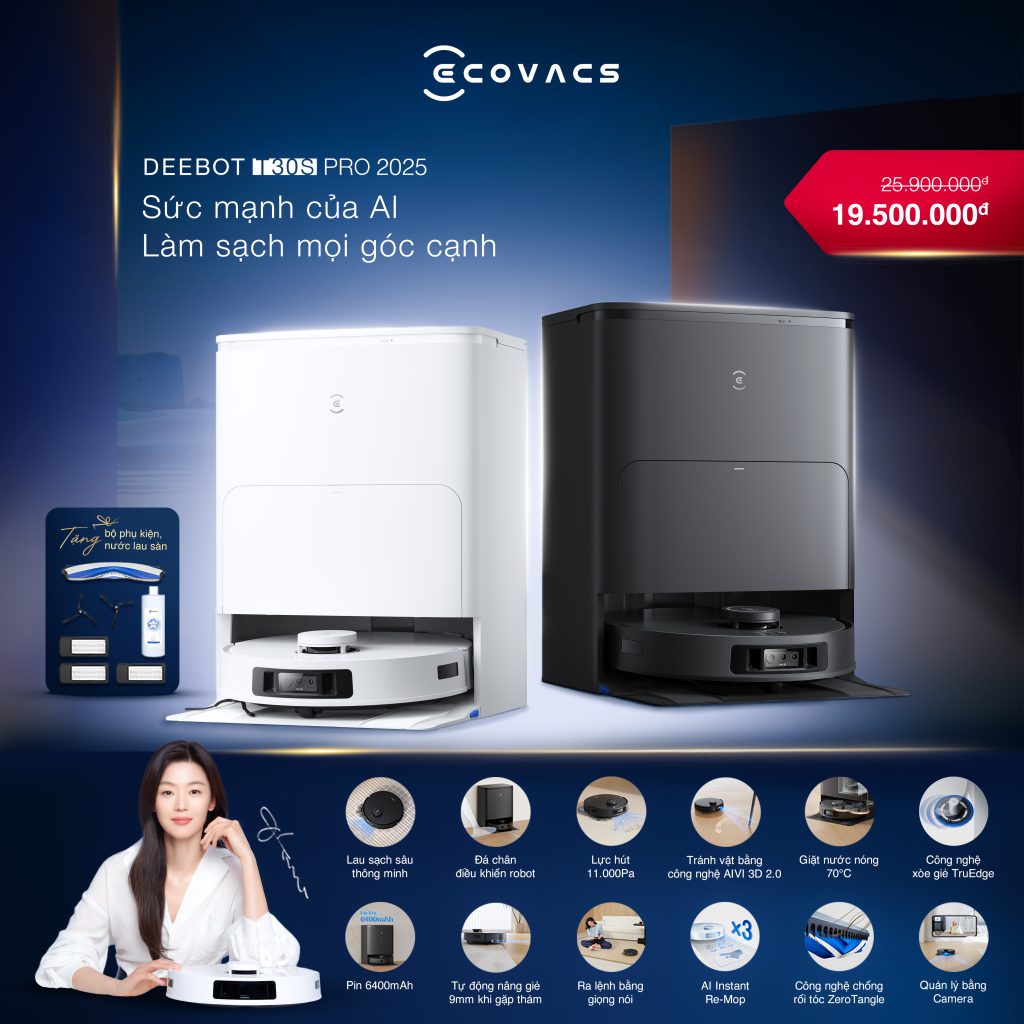 Robot hút bụi lau nhà Ecovacs T30S Pro New 2025 (Trắng/ Đen) Ecovacs Việt Nam