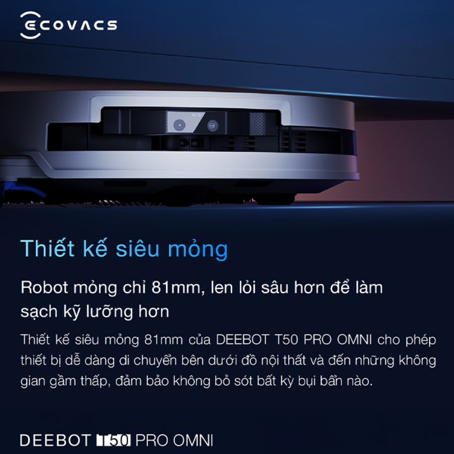 Ecovacs T50 Pro Omni sở hữu thiết kế siêu mỏng