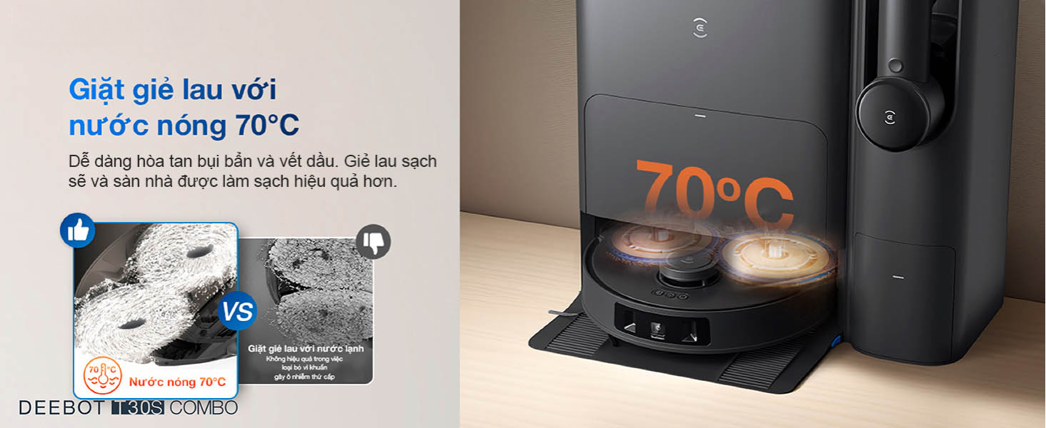 So sánh chức năng giặt sấy của Robot hút bụi Ecovacs T30S Pro và T30S Combo