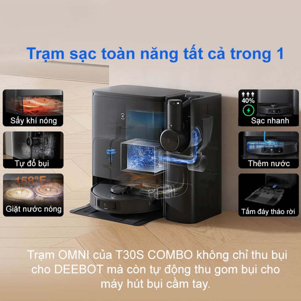 So sánh trạm omni của Robot hút bụi Ecovacs T30S Pro và T30S Combo