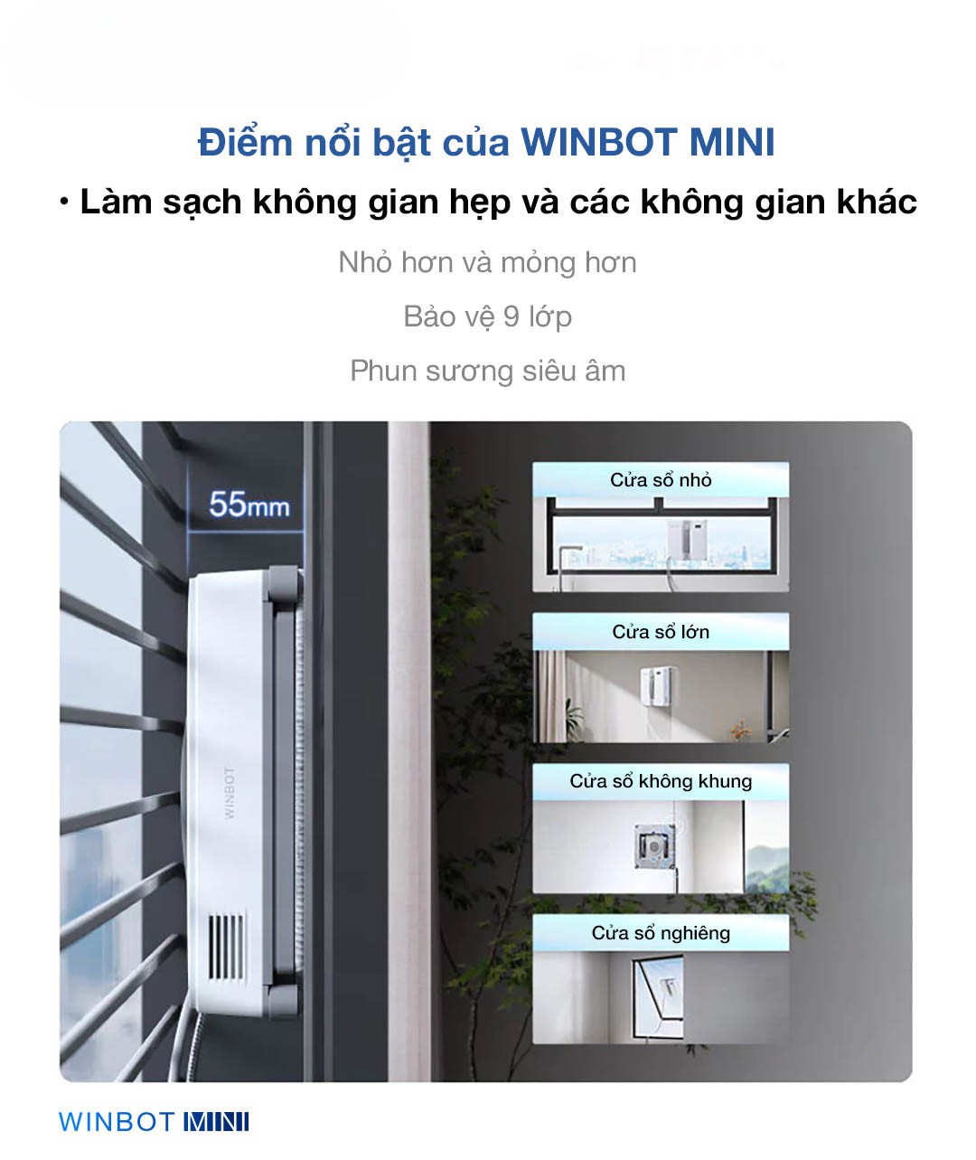 Robot lau kính Ecovacs Winbot Mini – Chính Hãng - BH 24 tháng