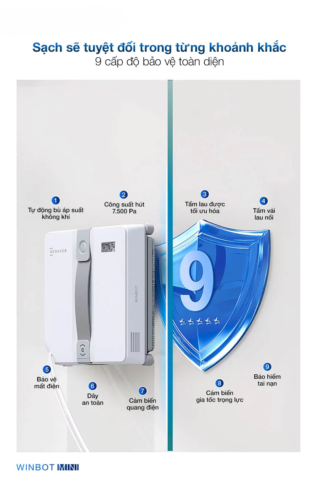 Robot lau kính Ecovacs Winbot Mini – Chính Hãng - BH 24 tháng