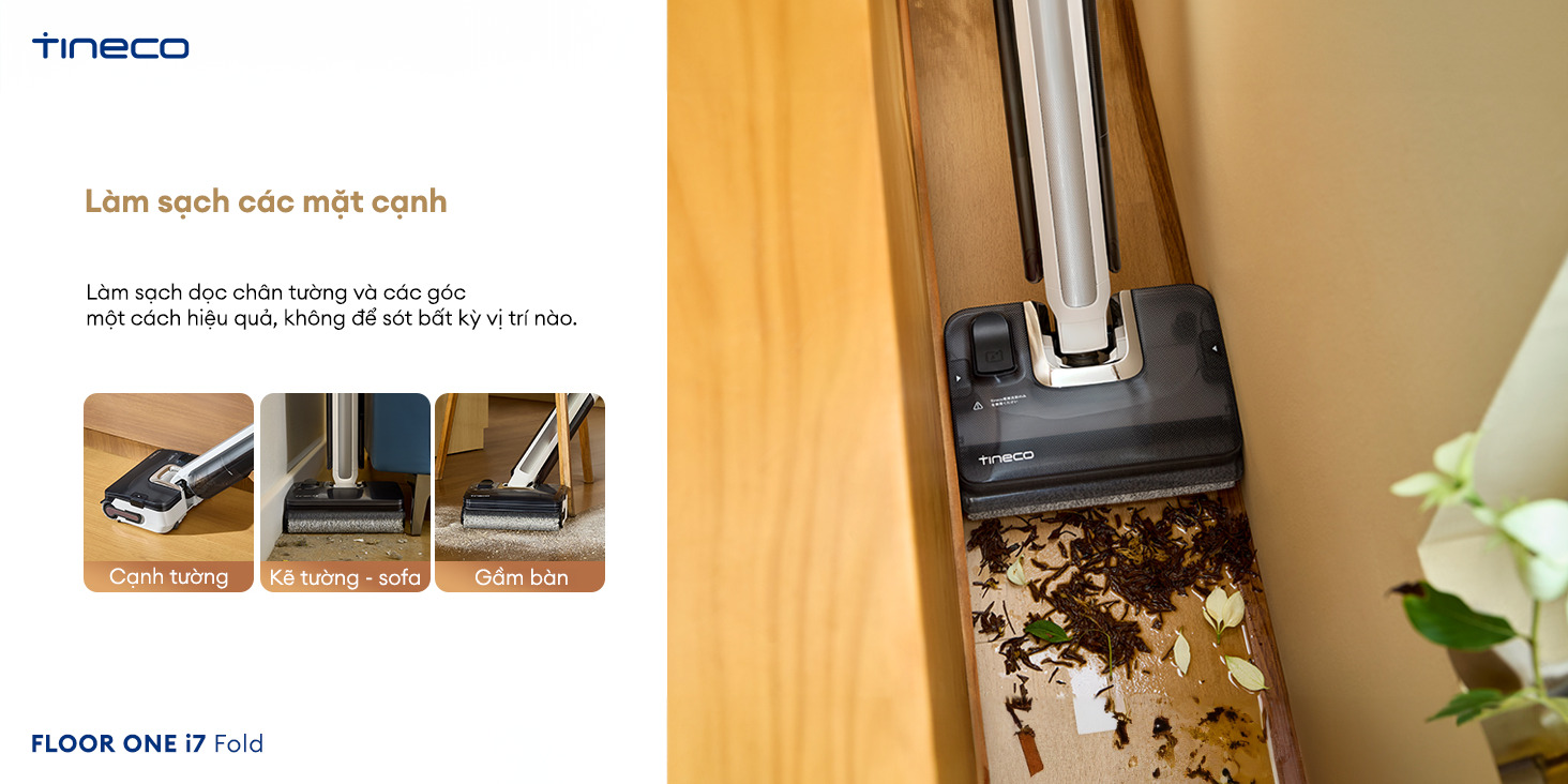 Tineco Floor One i7 Fold làm sạch cạnh viền