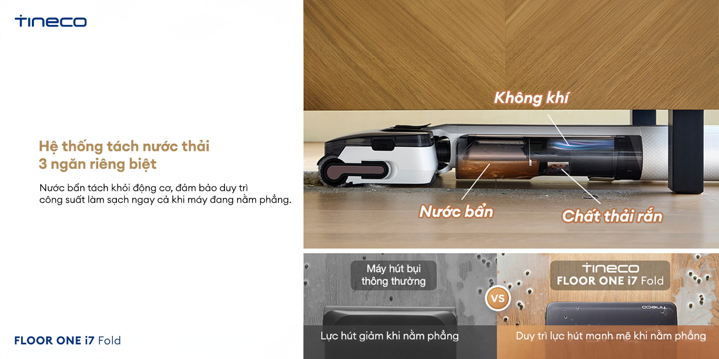Tineco Floor One i7 Fold hệ thống 3 bình chứa nước thải
