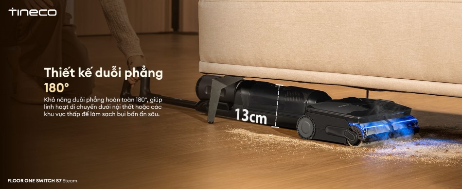 Tineco Floor One Switch S7 Steam thiết kế nằm phẳng